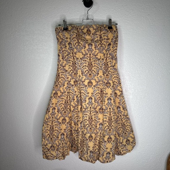 Strapless Plenty Yellow bubble dress with brown pattern - Picture 3 of 6